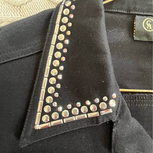Christine Alexander Vintage Black Jean Jacket with Rhinestoned Crown Size Med - Picture 9 of 16